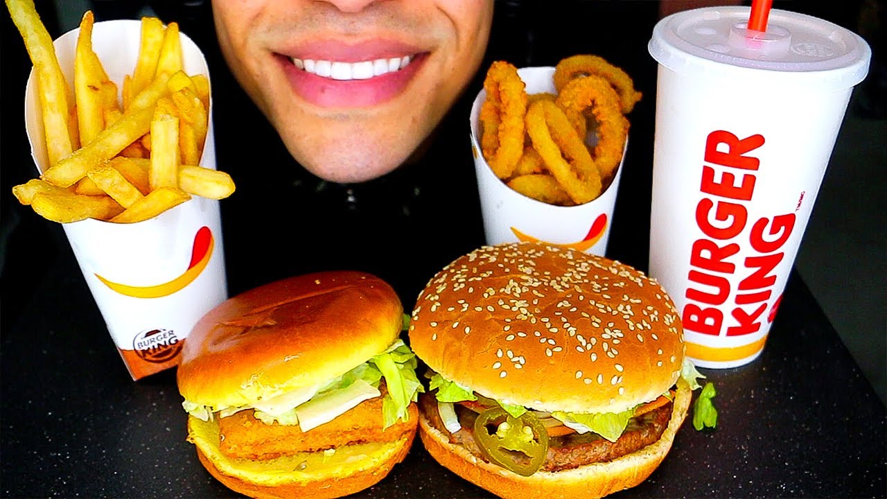 ASMR BURGER KING IMPOSSIBLE WHOPPER FISH SANDWICH ONION RINGS FRIES MUKBANG EATING SHOW MOUTH SOUND