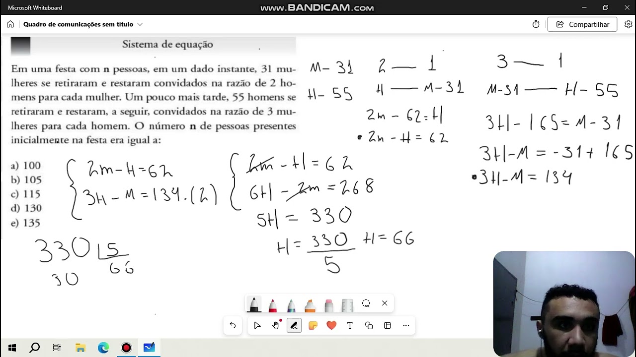 Em uma festa com n pessoas ... Matemática básica. Resolução de questão.