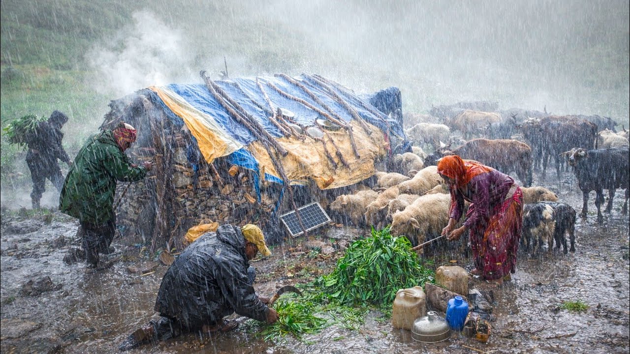 Extreme Monsoon Rain 🌧️ Buffalo Shed Life | A Cowherd’s Daily Struggle in Rural Village