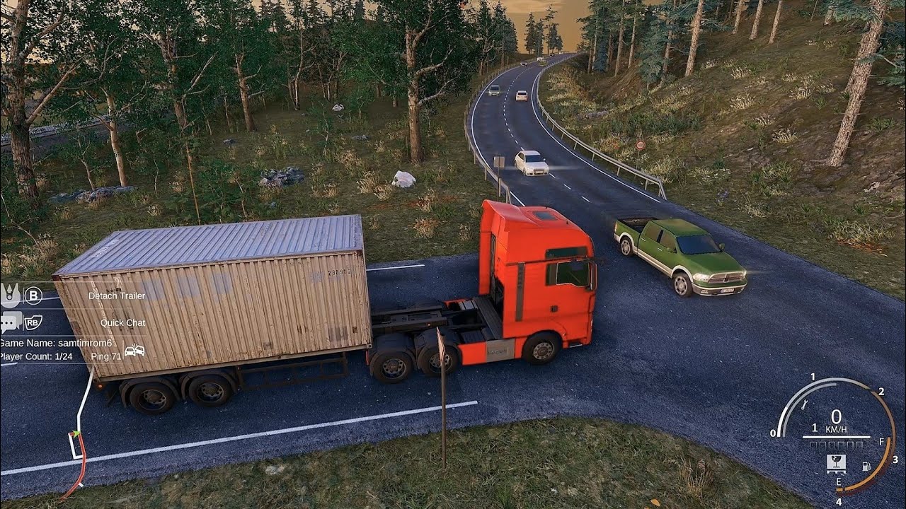 Truck and logistics simulator, use telescopic handler to handle the container, realistic graphics,