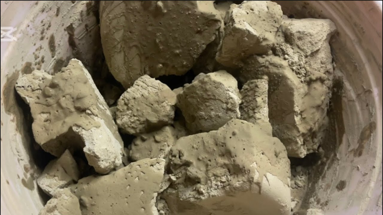 Pure mud dirt big chunks shapes dry tub crumbling with yummy paste pouring  ASMR video.