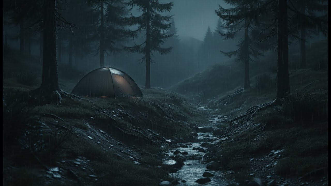 No Ads Dark Forest Night Rain on Tent — Deep Sleep Rain Sounds, Relaxing White Noise, Stress Relief