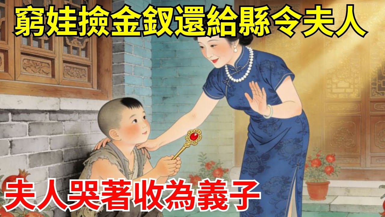 窮娃挖野菜撿到金釵，赤腳走三十裏還給縣令夫人。夫人見他腳底磨穿，抱哭收為義子，十年後他中狀元跨馬遊街！#故事頻道#聽書#民間故事#說書#善有善報#爽文