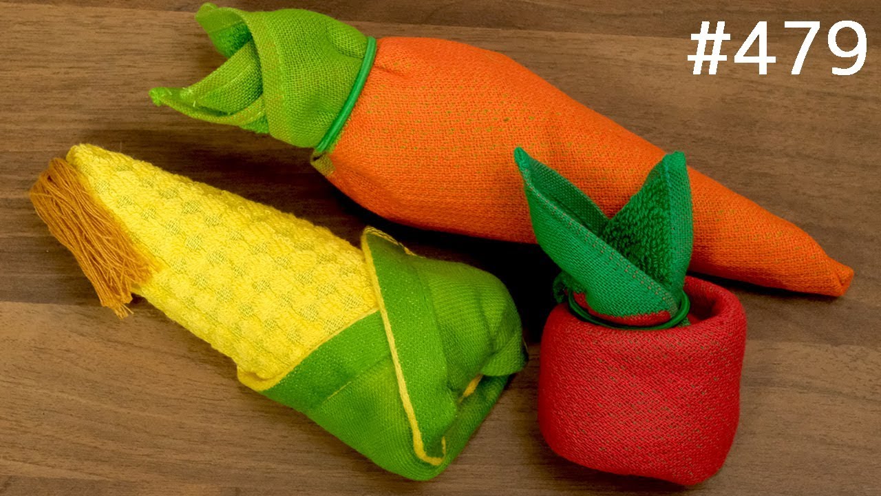 タオルを折って野菜を作る / Vegetable towel. Tomato, carrot, corn