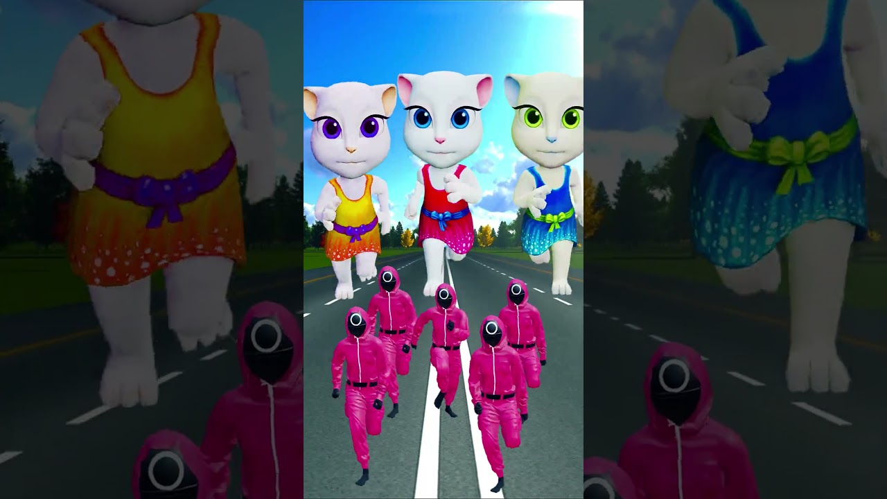 Talking Angela  vs  Squid Game Pink Soldier !!!  #shorts  #squidgame  #talkingtom