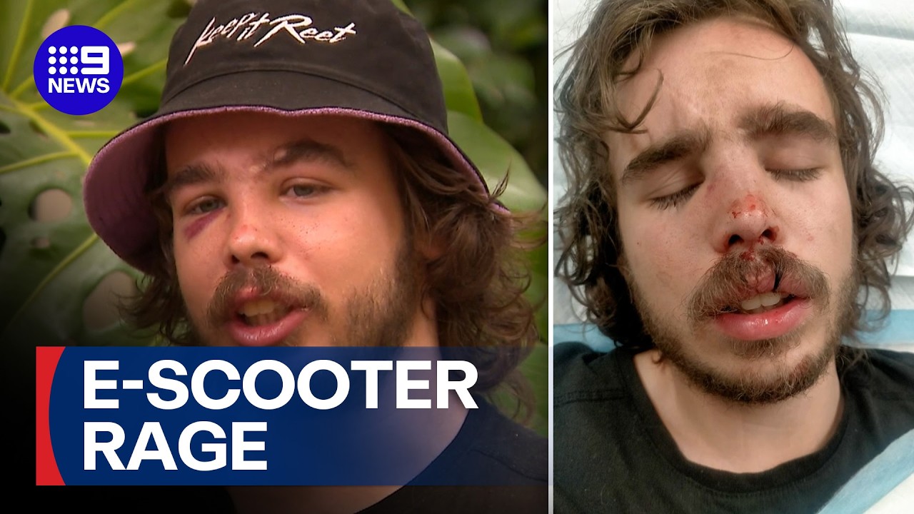Man injured after alleged road rage assault by e-scooter rider | 9 News Australia