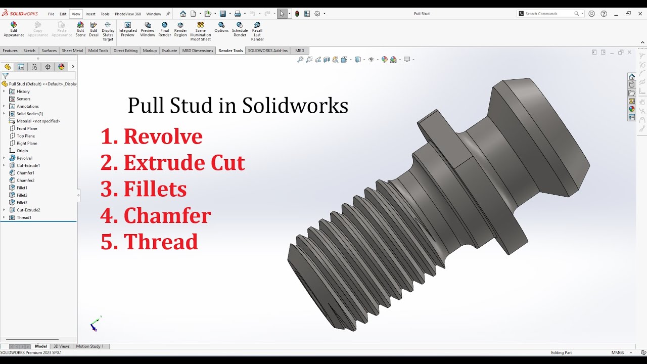 Solidworks CAD Design Exercise 181 Pull Stud in Solidworks
