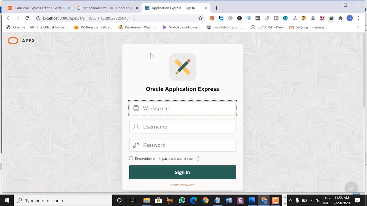 How to install apex 20.1  in oracle 12c and create a workspace on your pc