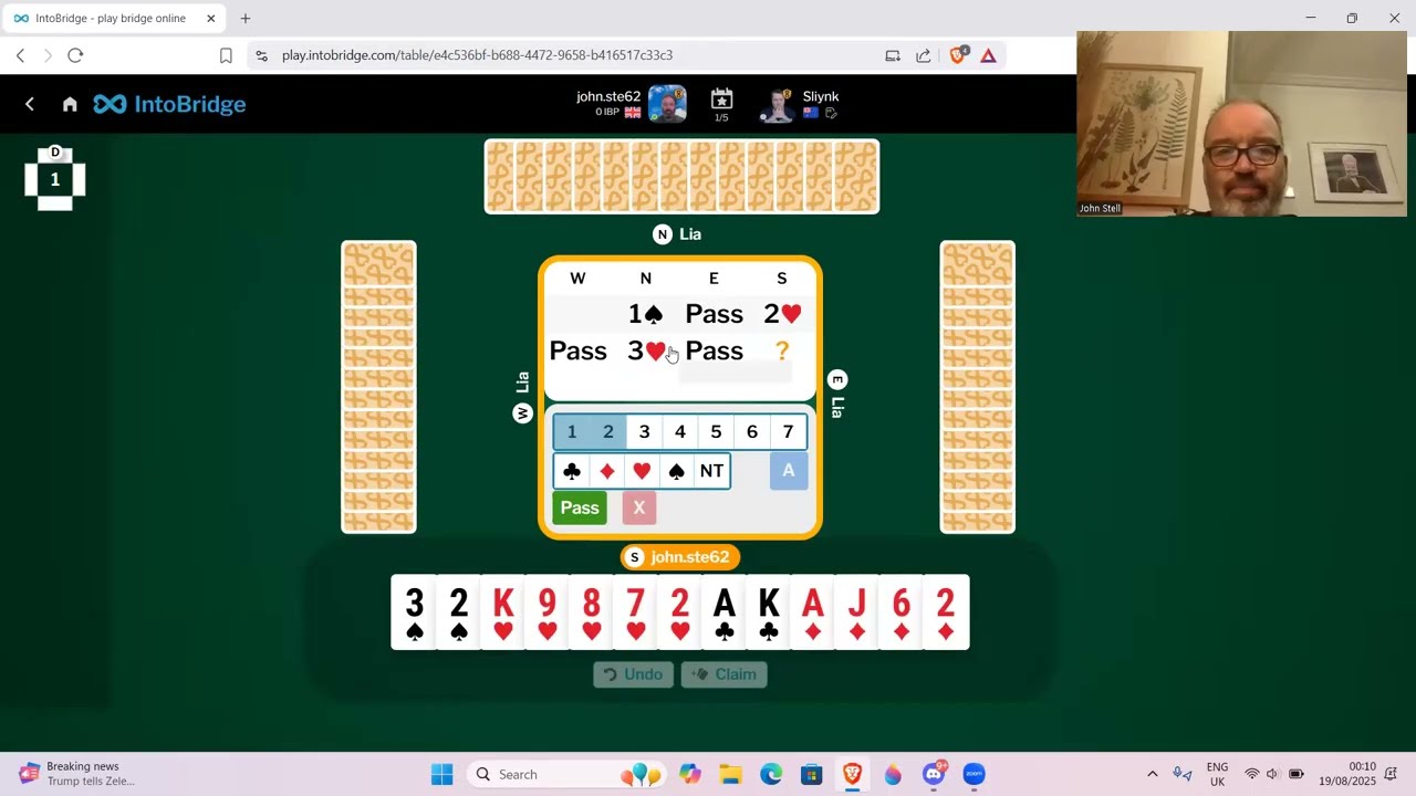 Me versus top bridge player Peter Hollands - 18th August 2025