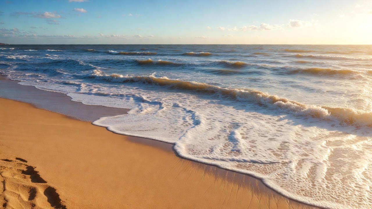 Relaxing Beach Waves 🌊 | Calm Ocean Sounds for Café Ambience & Relaxation | Piano Music