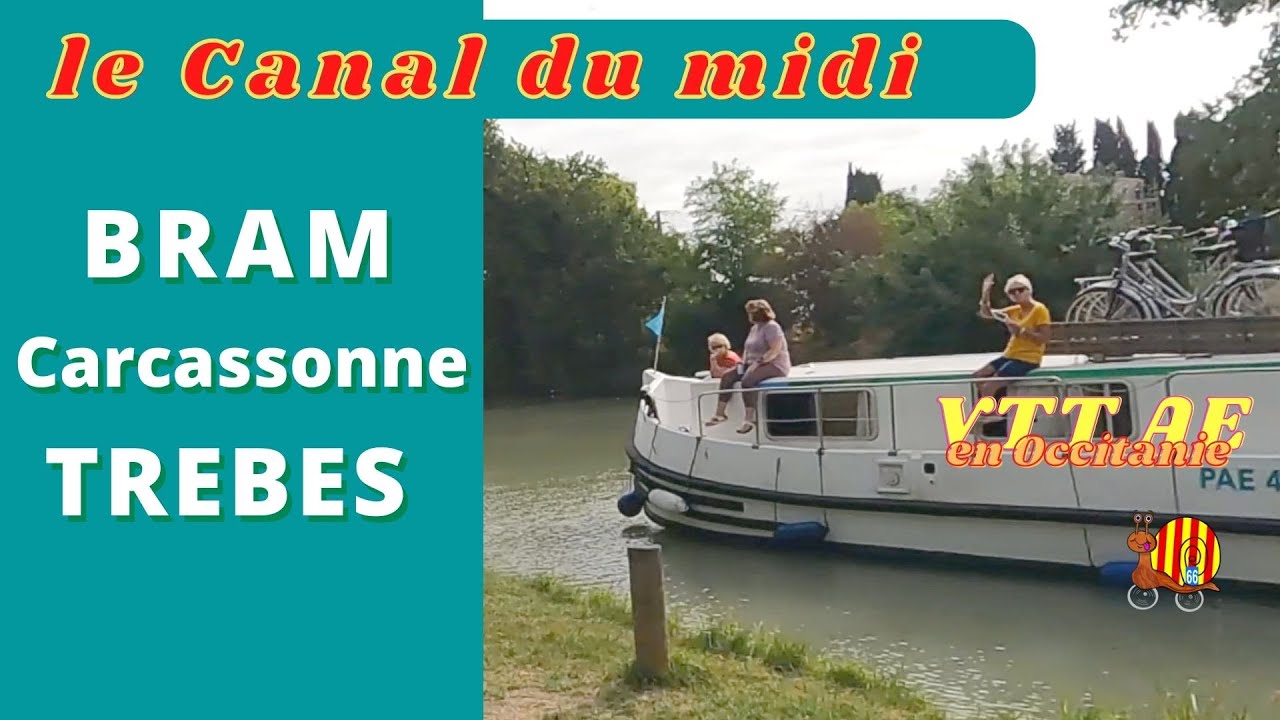 de Bram (Alzonne) à Trèbes (Rustiques) sur le canal du midi en VTT AE avec remorque bien chargés.