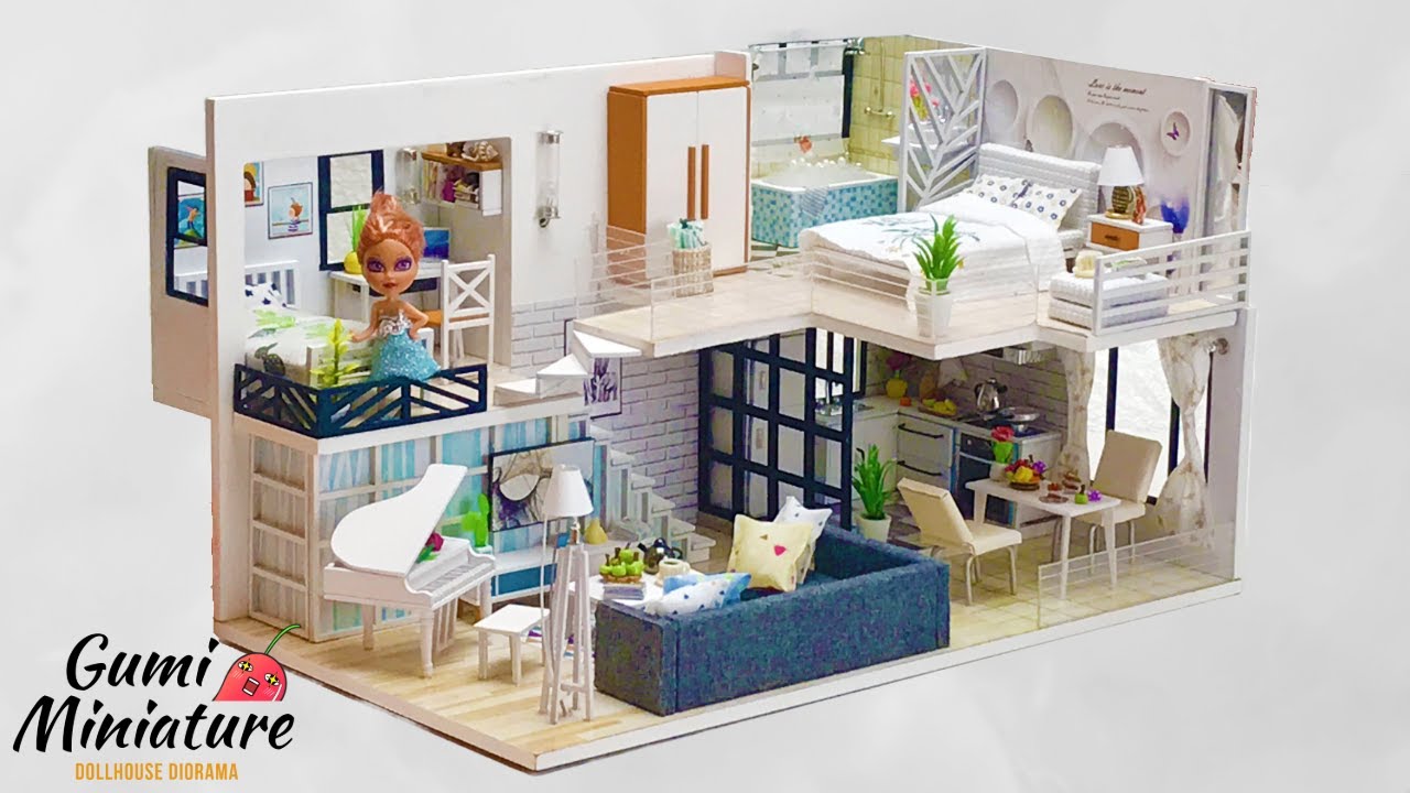 6DIY Miniature Dollhouse Rooms 2Bedrooms Kitchen and more
