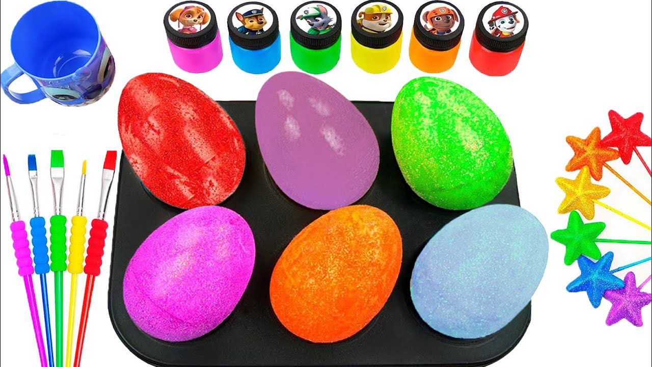 Fun And Satisfying Video Diy Rainbow Eggs From Glitter Slime And Magical Star Candies & ASMR Cutting