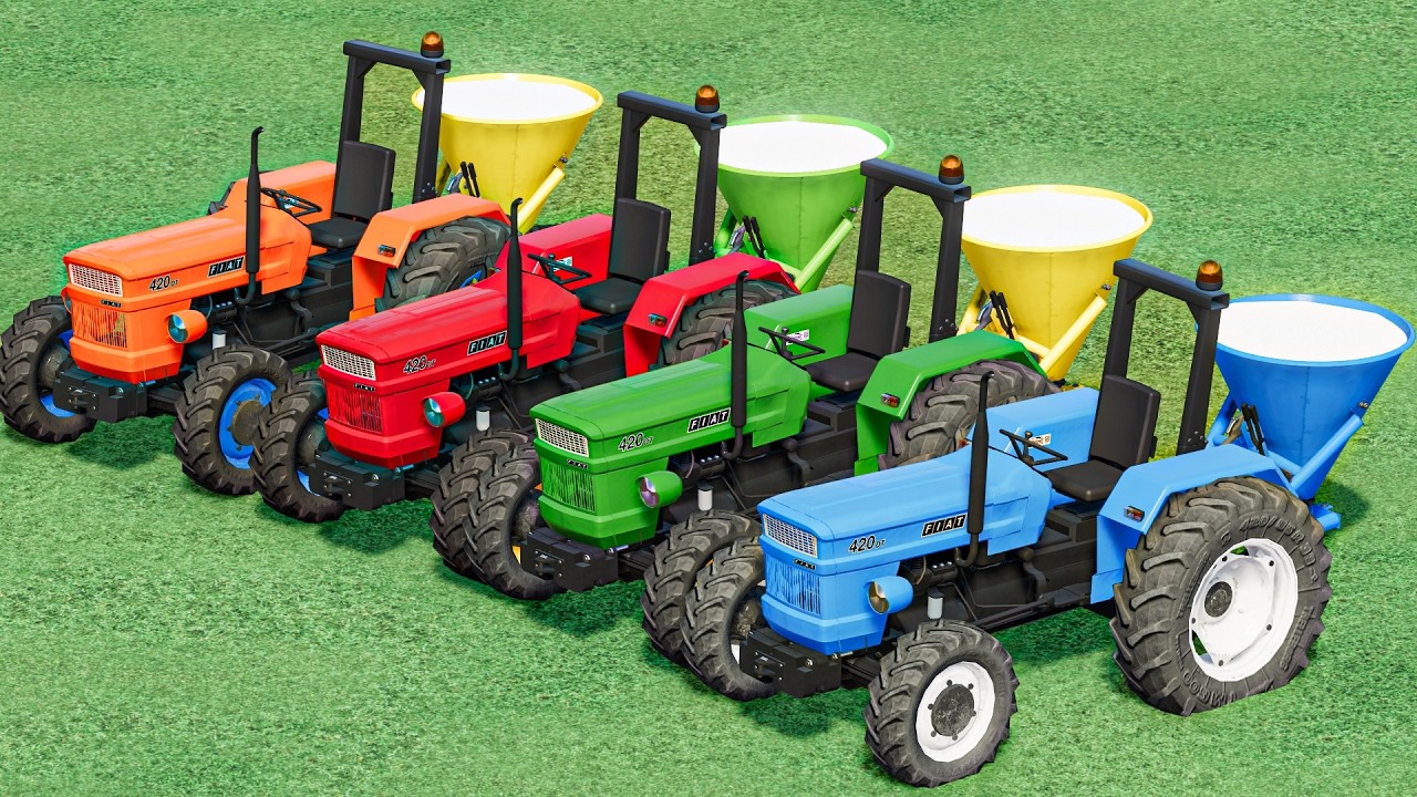 TRANSPORTING Mini FiatTRACTORS to Work  LIME ! Work with Colors ! Farming Sımulator 22