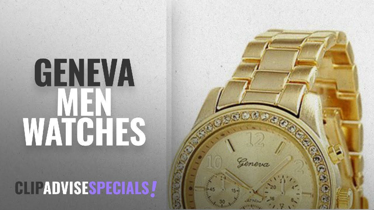 10 Best Selling Geneva Men Watches [2018 ]: Geneva Chronograph Look Watch with Crystals..Gold Tone