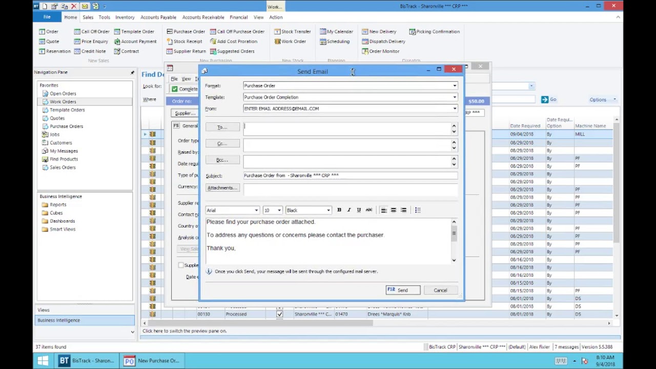 BisTrack: Purchase Order for Stock