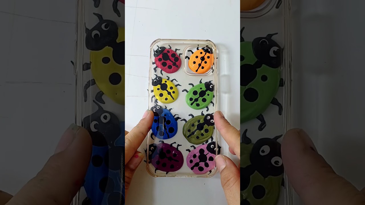 Satisfying Phone case Painting with  Rainbow colour ladybugs || #art #drawing #satisfying #shorts
