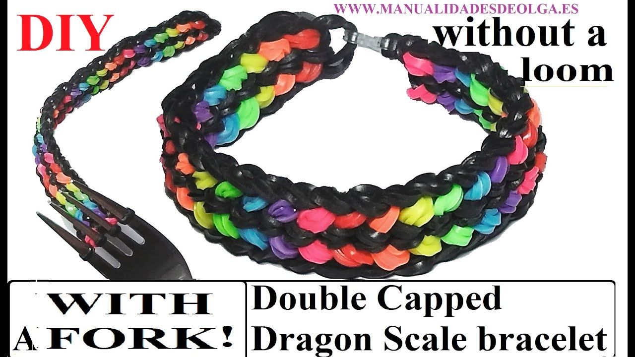 HOW TO MAKE DOUBLE CAPPED DRAGON SCALE BRACELET WITH A FORK. WITHOUT RAINBOW LOOM