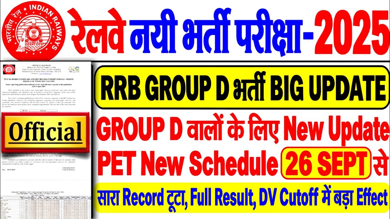 RRB GROUP D भर्ती BIG UPDATE🔥, इंतजार खत्म, NEW SCHEDULE OUT,26 SEPT से/PET RESULT सारा RECORD टूटा😱