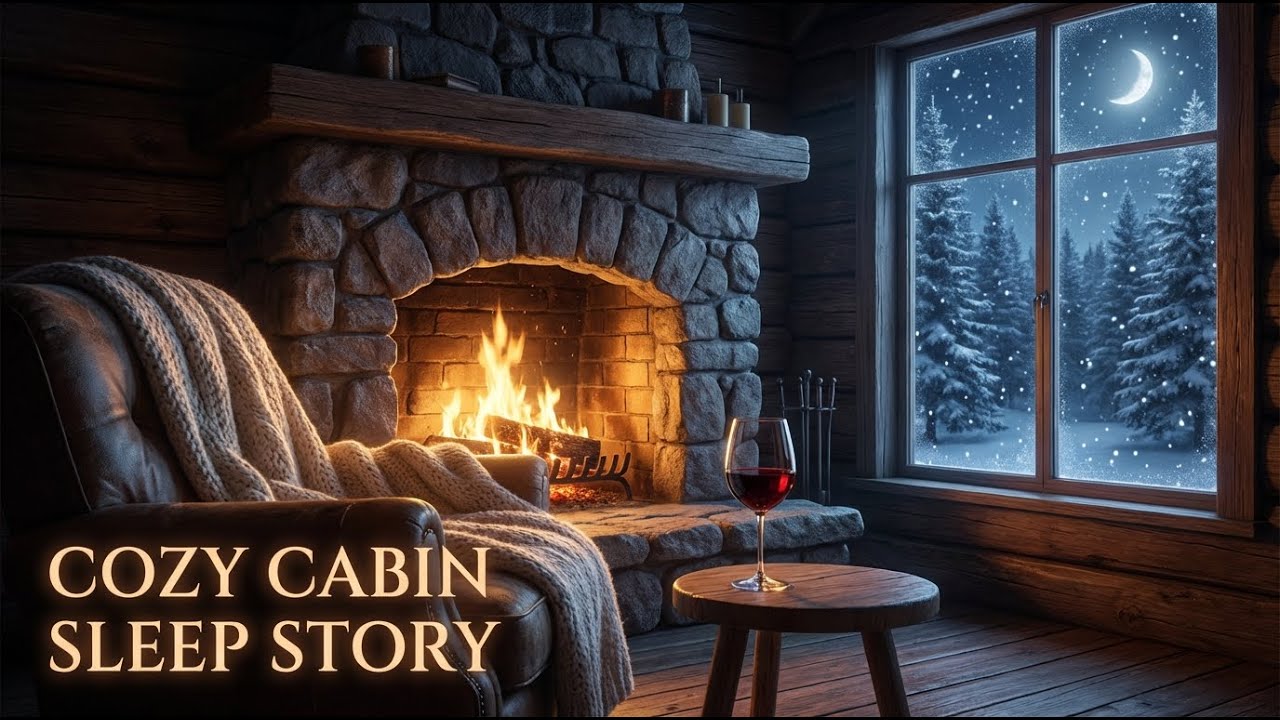 Cozy Cabin Fireplace Sleep Story | Gentle Snow & Warmth