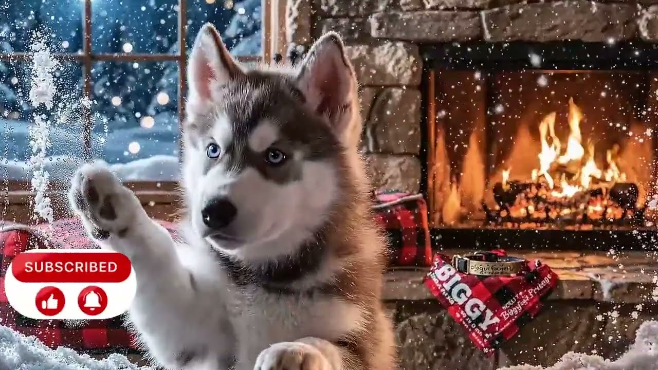 🔴 8Н Sleeping Puppy Fireplace 🐺🔥 Scout's Cozy Cabin with Snowfall & Fire Sounds for Dogs