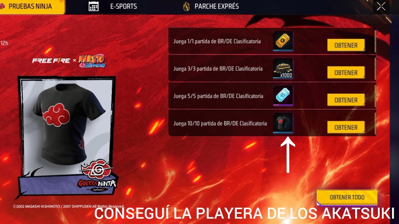 CONSEGUÍ la PLAYERA de los AKATSUKI Y LLEGUÉ a los 100 SUSCRIPTORES @GarenaFreeFireLATAM @YouTube 