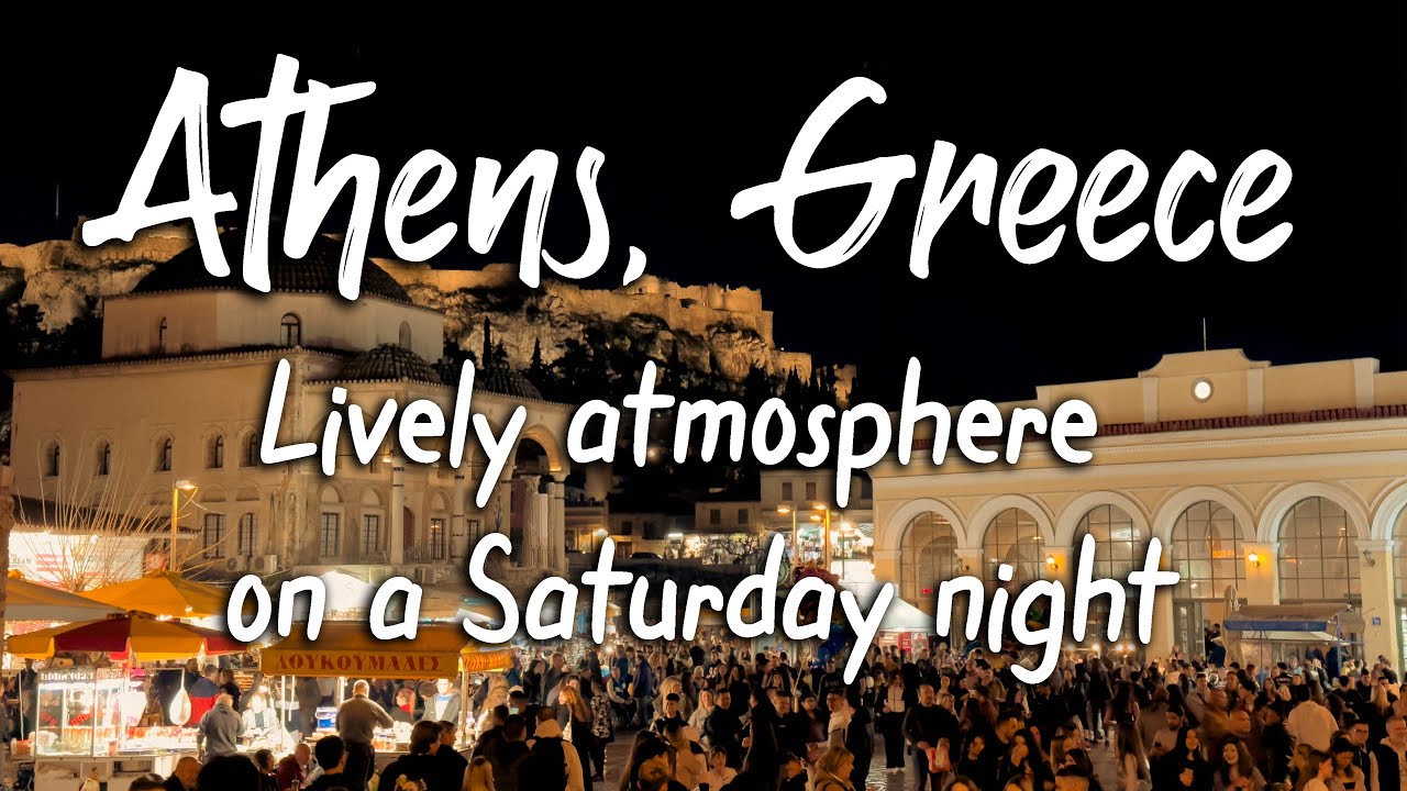 Lively atmosphere in Athens on a Saturday night | Walking Tour | 4K