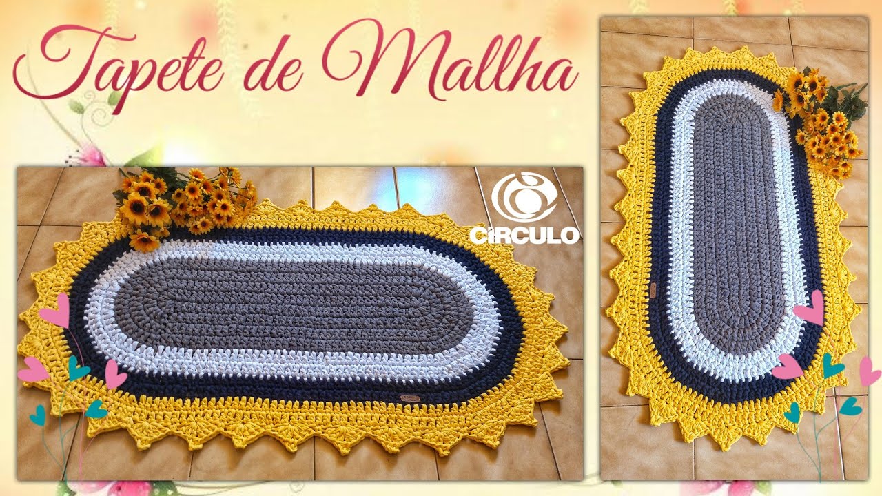 🌸 Tapete Oval de Fio Tube de Malha. Por Vanessa Marcondes .