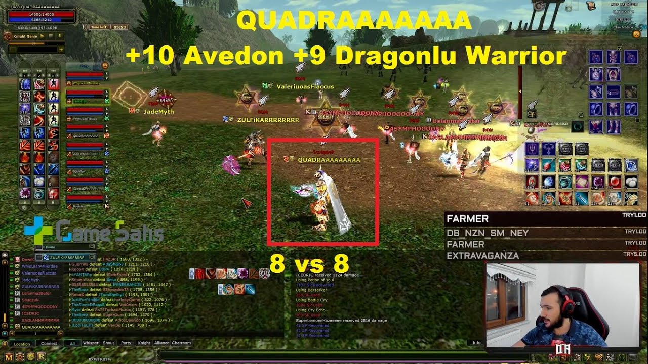 QUADRAAAAAAA +10 Avedon +9 Dragonlu Charı İle Clan 8 vs 8 Atıyorlar - Knight Online