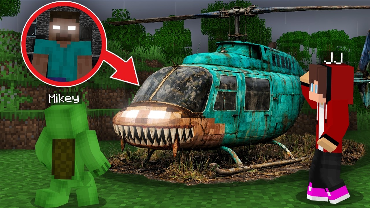 JJ and Mikey Found Abandoned Herobrine Helicopter in Minecraft !? Maizen