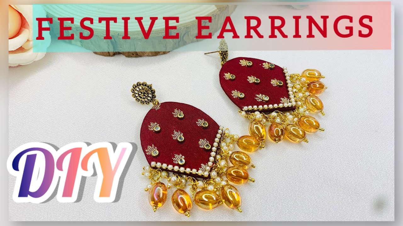 DIY Traditional Fabric Earrings | Easy No-Sew Tutorial with Beads & Pearl|beads_art_and_designs