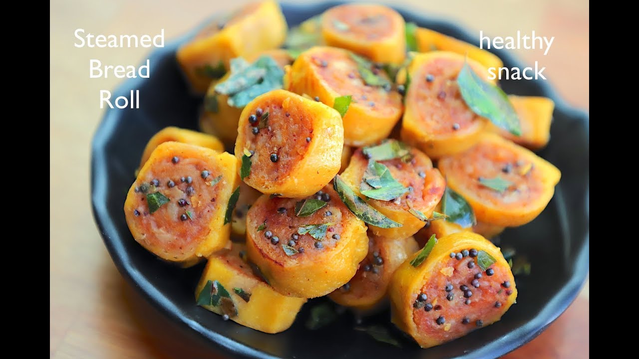 Steamed bread roll - bread dhokla roll - bread roll recipe - healthy snack recipe