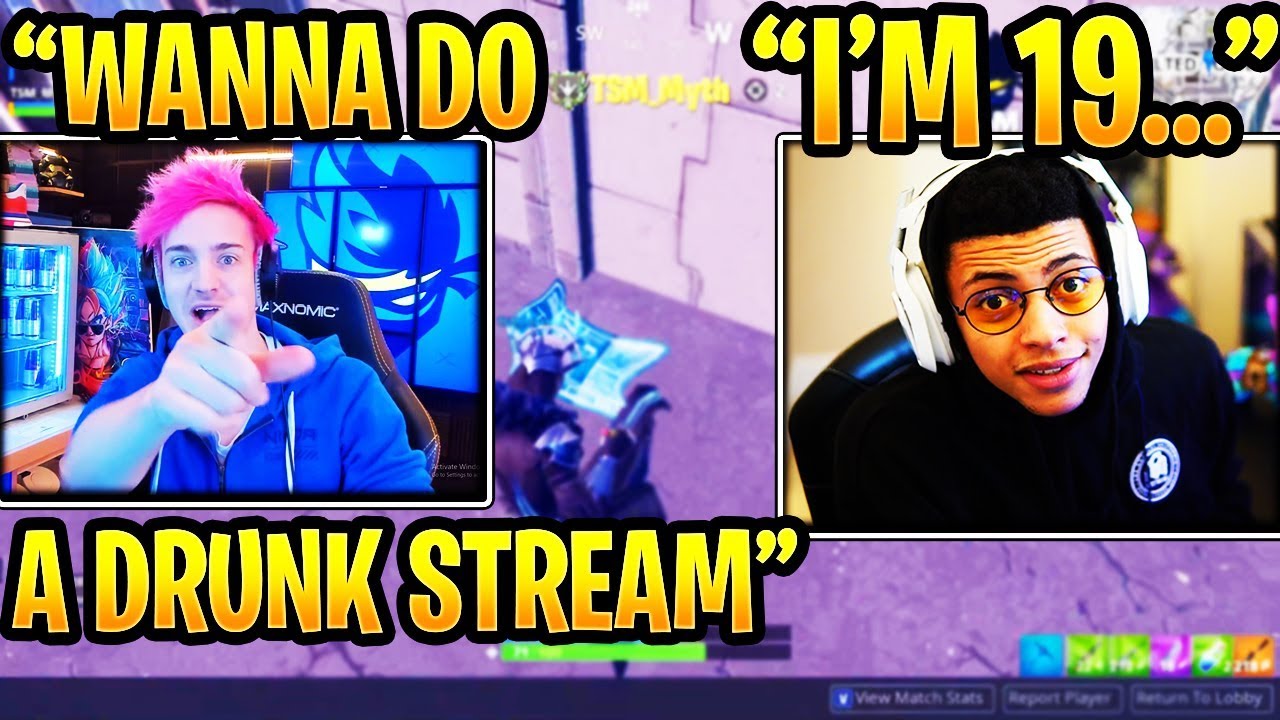 NINJA tells MYTH to DRINK (HE'S ONLY 19) Fortnite Funny Moments