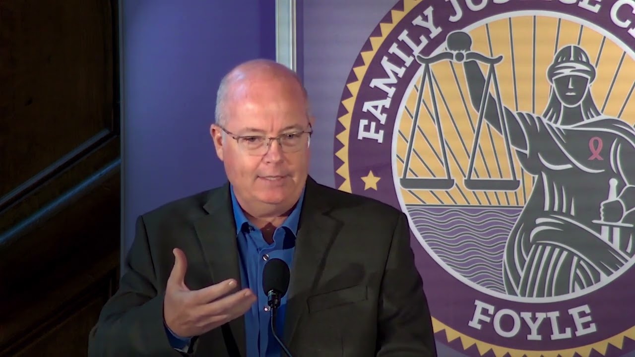 Chan Hellman speaking at the Foyle Family Justice Centre opening