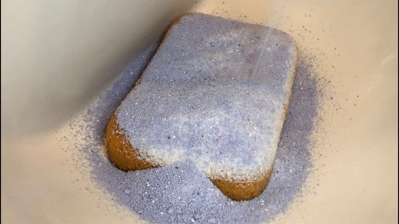 ASMR - Ariel over wet bleached grout sponge