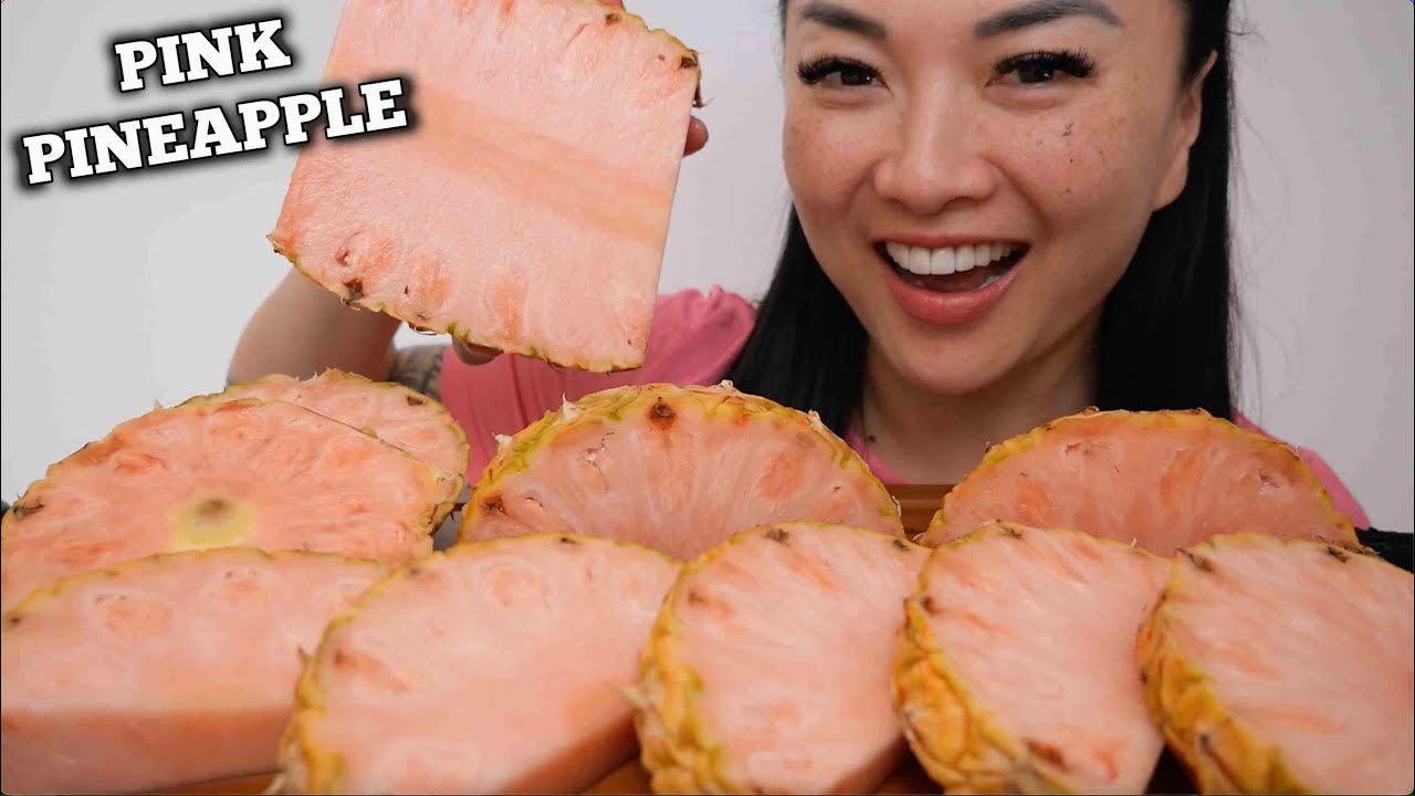 PINK PINEAPPLE TASTE TEST (ASMR EATING SOUNDS) LIGHT WHISPERS | SAS-ASMR