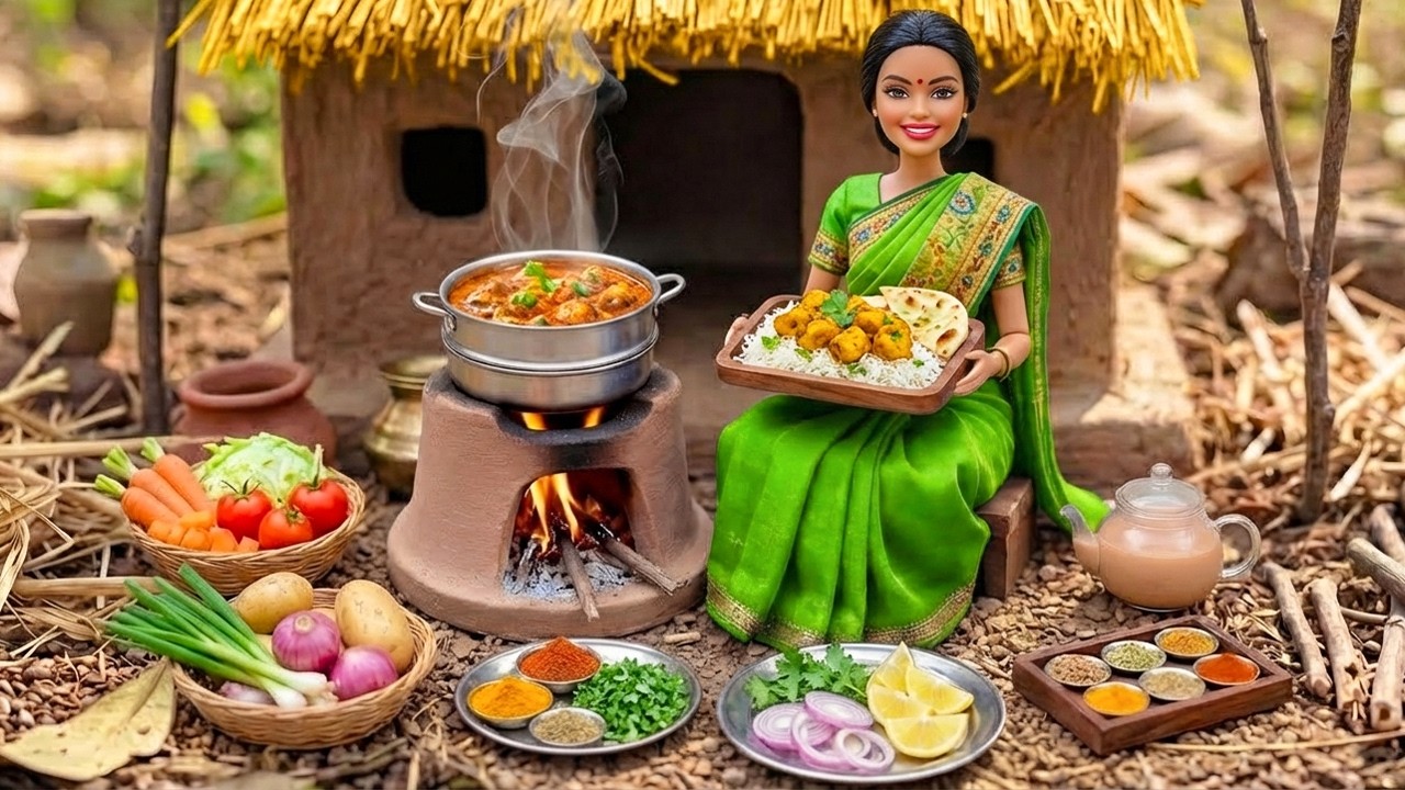 Miniature Doll Makes Chicken Tikka & Basmati Rice ASMR 🍗🍛| Indian Village Tiny Kitchen Story