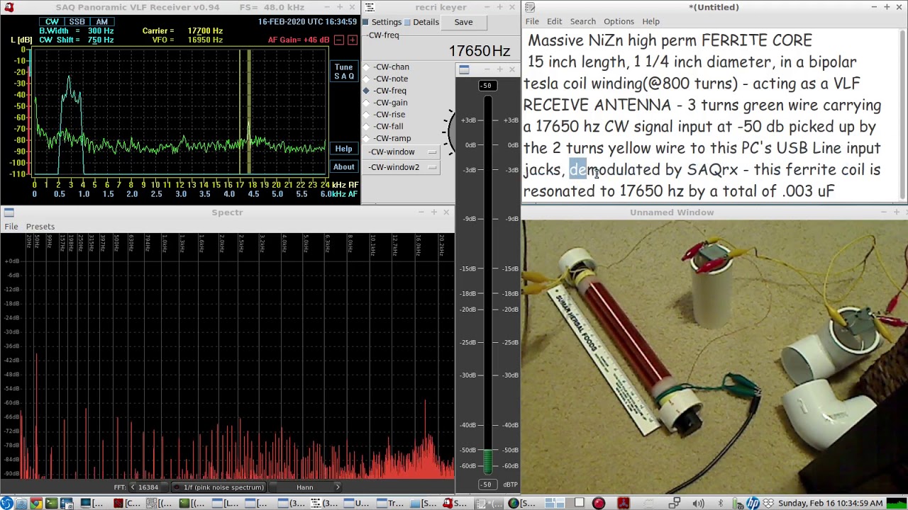VLF RECEIVE ANTENNA - BIPOLAR TESLA COIL with massive Ferrite Core - resonated to 17.65 Khz(pt1)