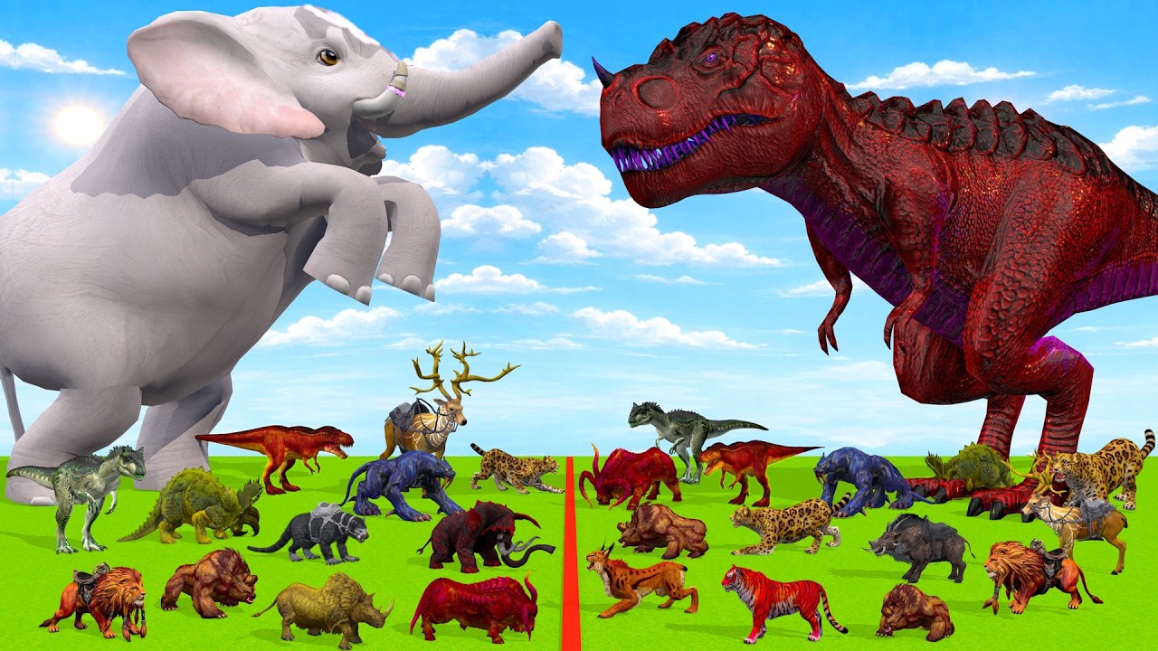 Epic Battle Prehistoric Elephant vs T-Rex Dinosaurs Vs 43 Wild Animals Animal Revolt Battle Simulato