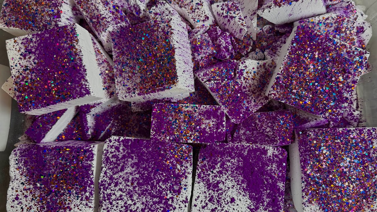Fresh chalk topped with purple Holi and glitter please enjoy and have a great night 💜😍💜😍💜😍#asmr 