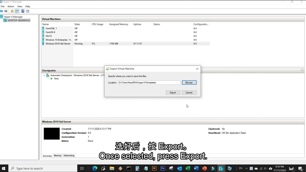 Export VM as a Template