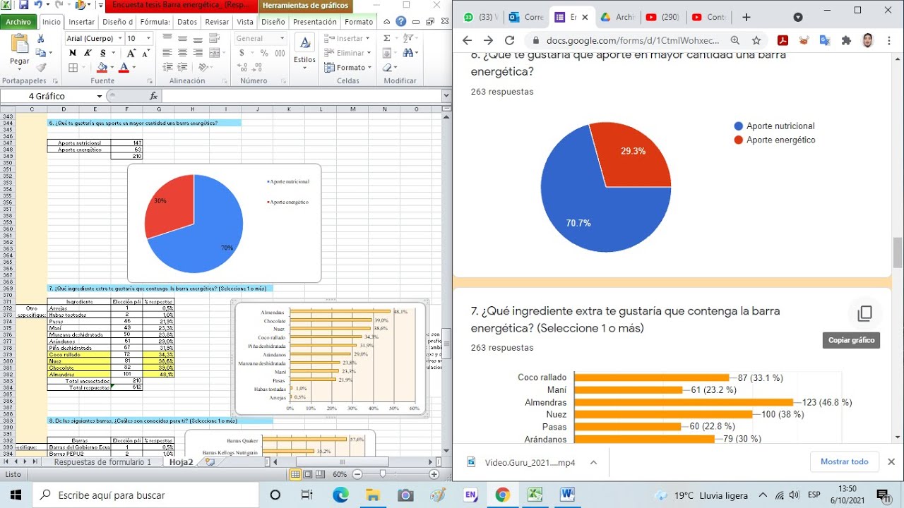 Representar gráficos de un formulario de google en Excel de preguntas de selección múltiple | Filtro