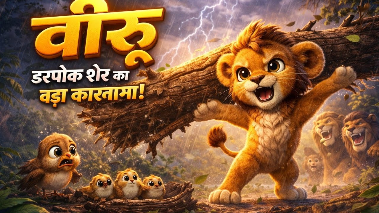 🦁 Veeru Darpok Sher Ki Kahani | Tufaan Mein Nanhi Chidiya Ko Bachaya | Motivational Jungle Story