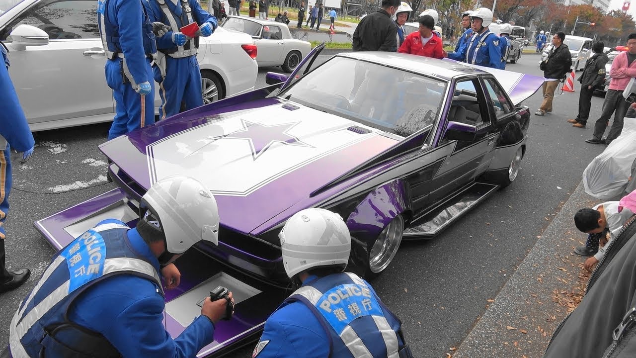 お台場旧車天国 2018～駐車場出口検問で捕まるソアラ 街道レーサー チバラギ シャコタン 直管
