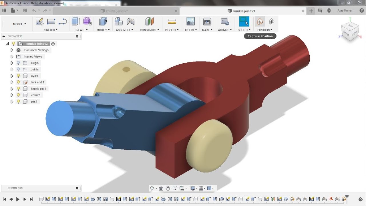 FUSION 360 || KNUCKLE JOINT || MODELLING || ASSEMBLY || ANIMATION
