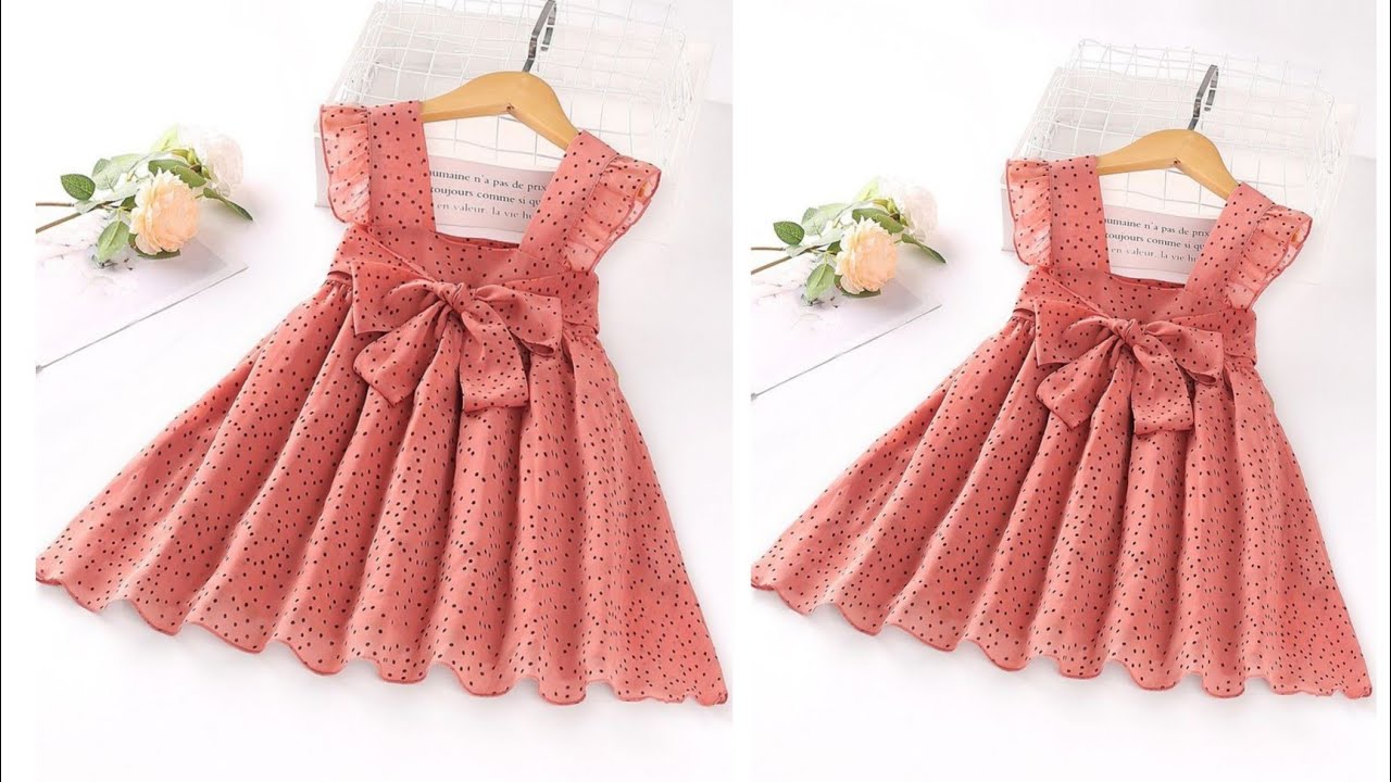 Beautiful Ruffle Sleeve Belted Baby Frock Cutting and Stitching/Hollow Baby Frock