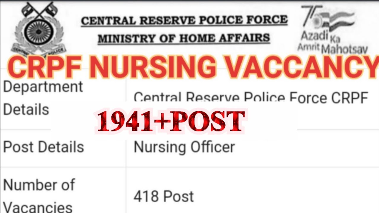 Crpf nursing assistant vacancy//crpf नर्सिंग assistant भर्ती 🥳CRPF PARMADICAL & NURSING RECRUITMENT 