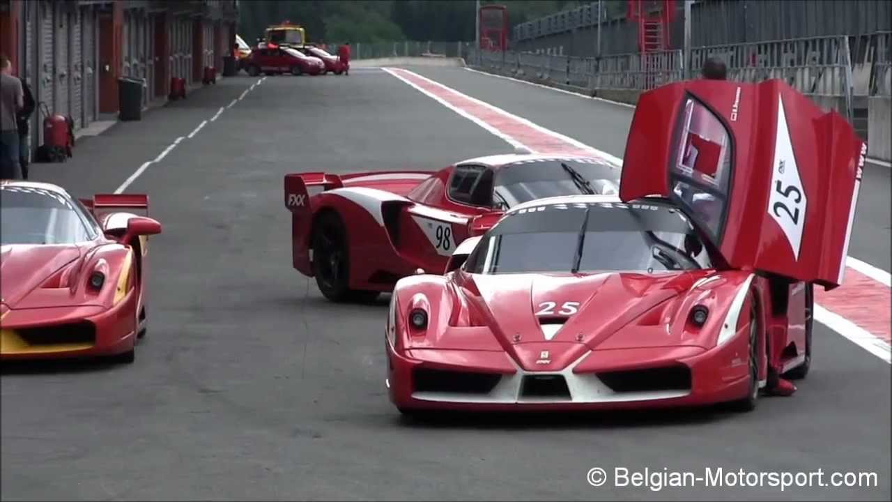 Ferrari FXX Evoluzione at Spa 2012 - downshifts + glowing brakes