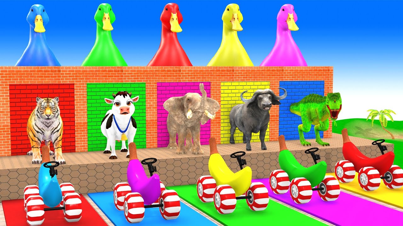 Long Slide Game With Cow Elephant Gorilla Hippopotamus Tiger 3d Animal Game Funny 3d Animals