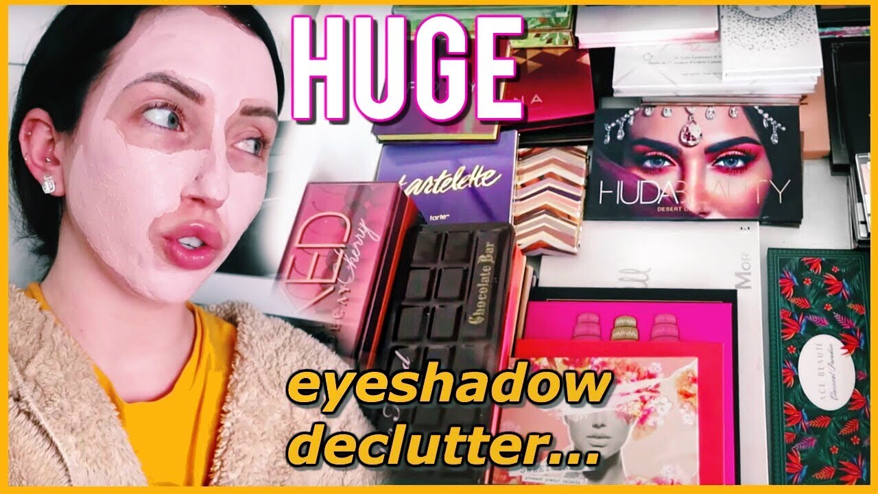 GETTING RID OF 100+ EYESHADOW PALETTES...Huge Makeup Declutter 2019